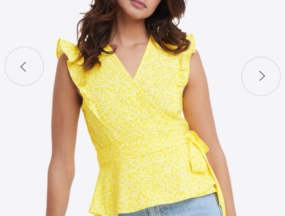 Draper James Wrap Top Yellow Flutter Sleeve Side Tie Ruffles Women's SIZE 10 NWT